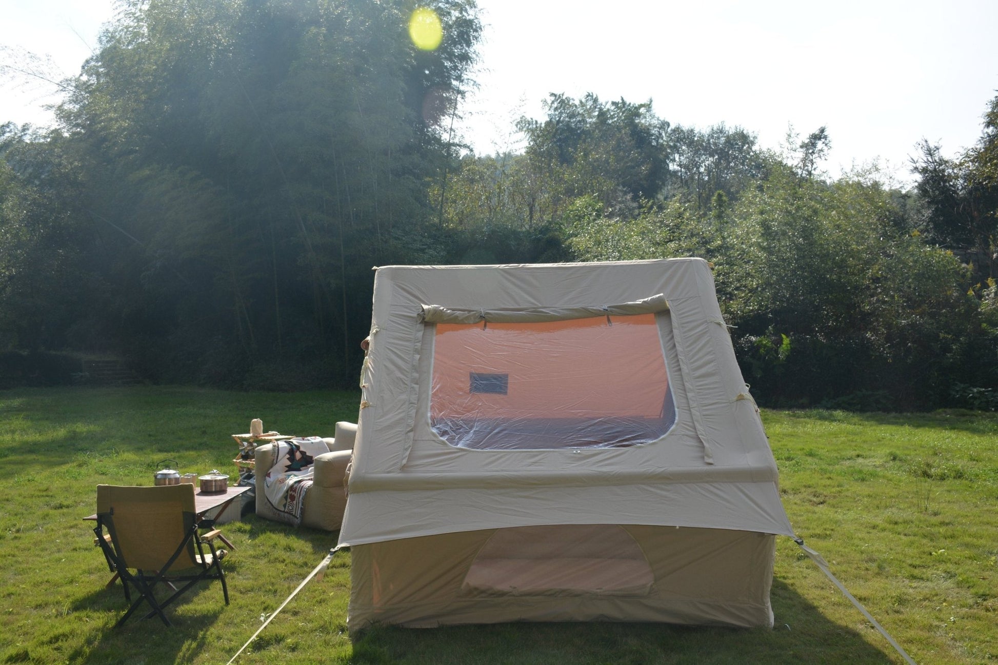 Inflatable Camping Tent Easy Setup 4 Season Glamping Tent with High Performance Inflatable Structure 4 - 6 Persons Waterproof Windproof Outdoor Self - Supporting Blow up Tent Air Tent Portable House Beige - 1st Choice Furniture Direct