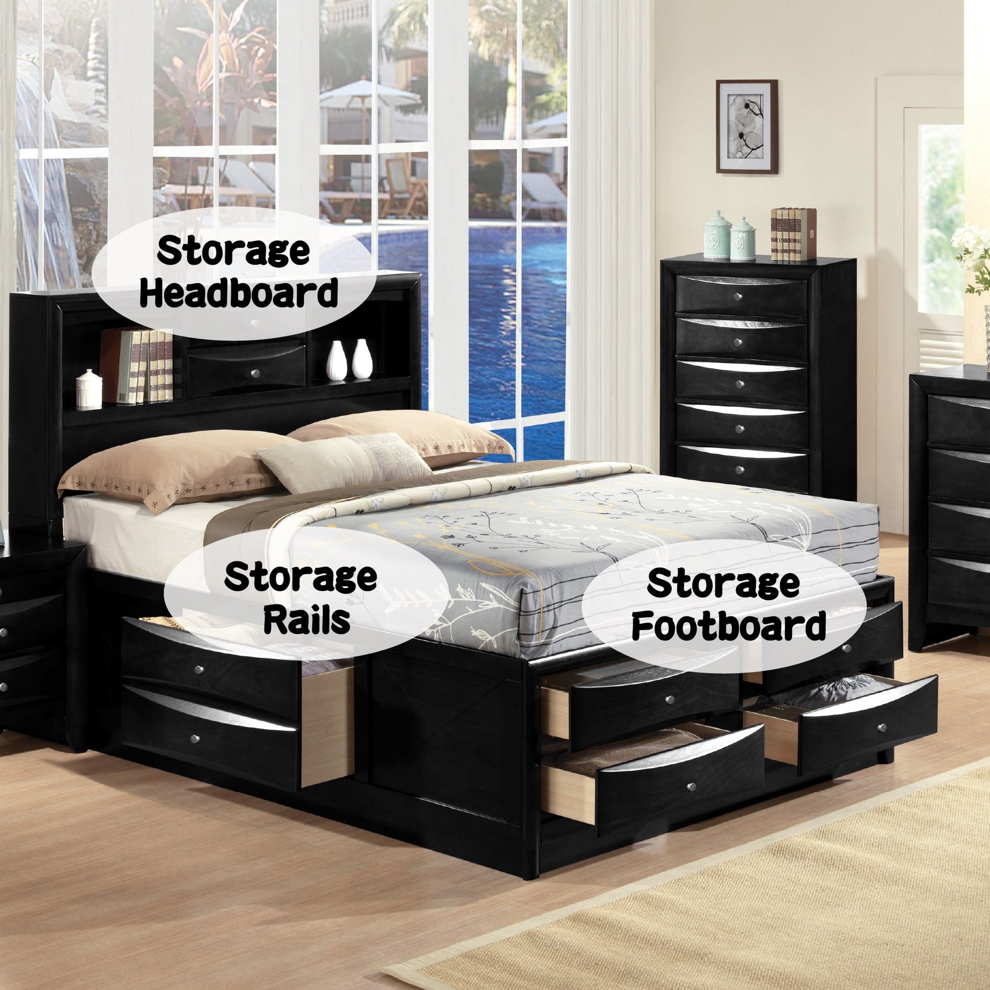 Ireland Black Finish Full Bed W/Storage - 1st Choice Furniture Direct