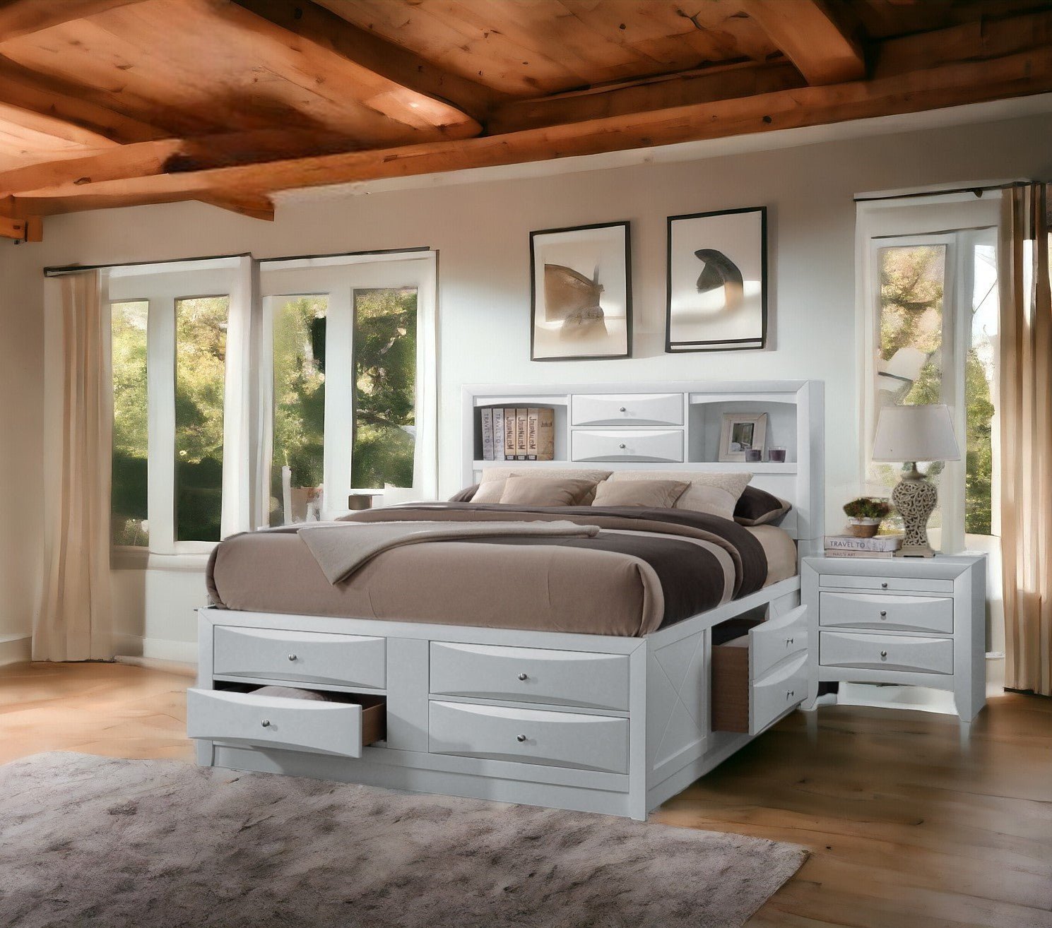 Ireland White Finish Queen Bed W/Storage - 1st Choice Furniture Direct