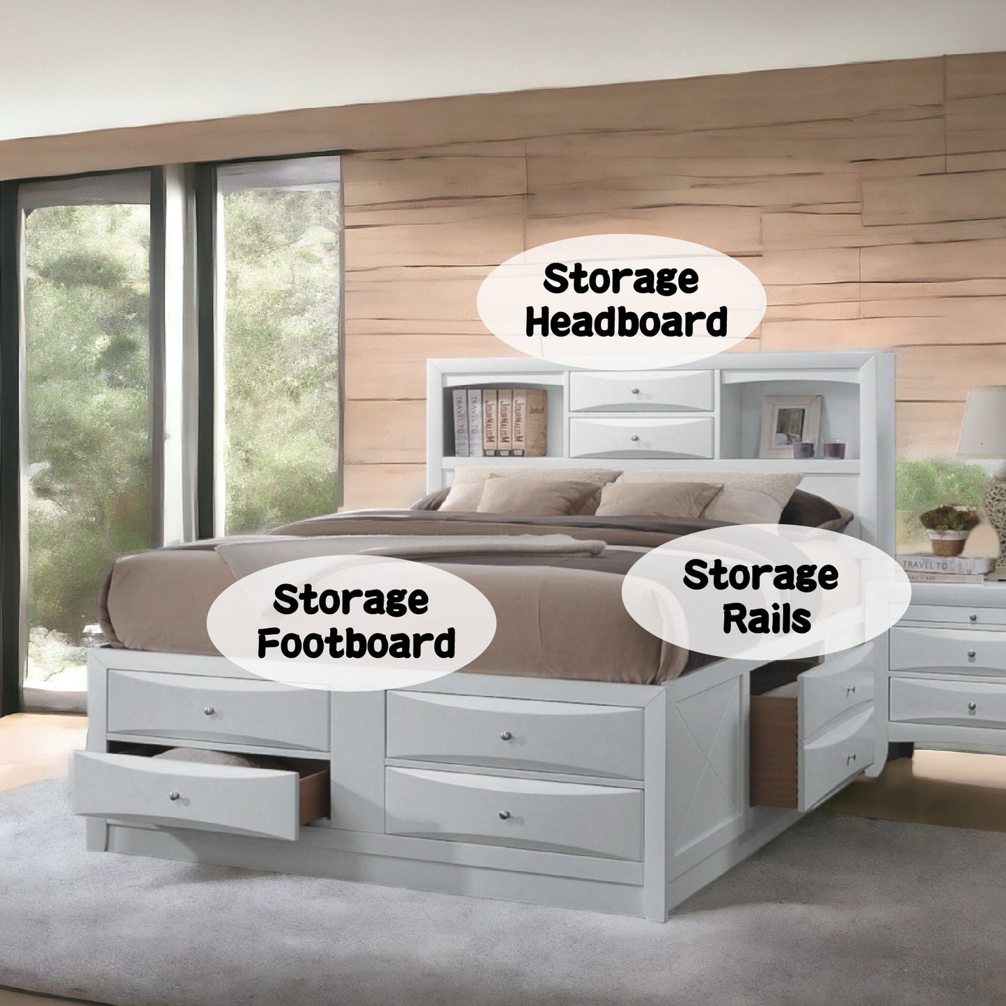 Ireland White Finish Queen Bed W/Storage - 1st Choice Furniture Direct