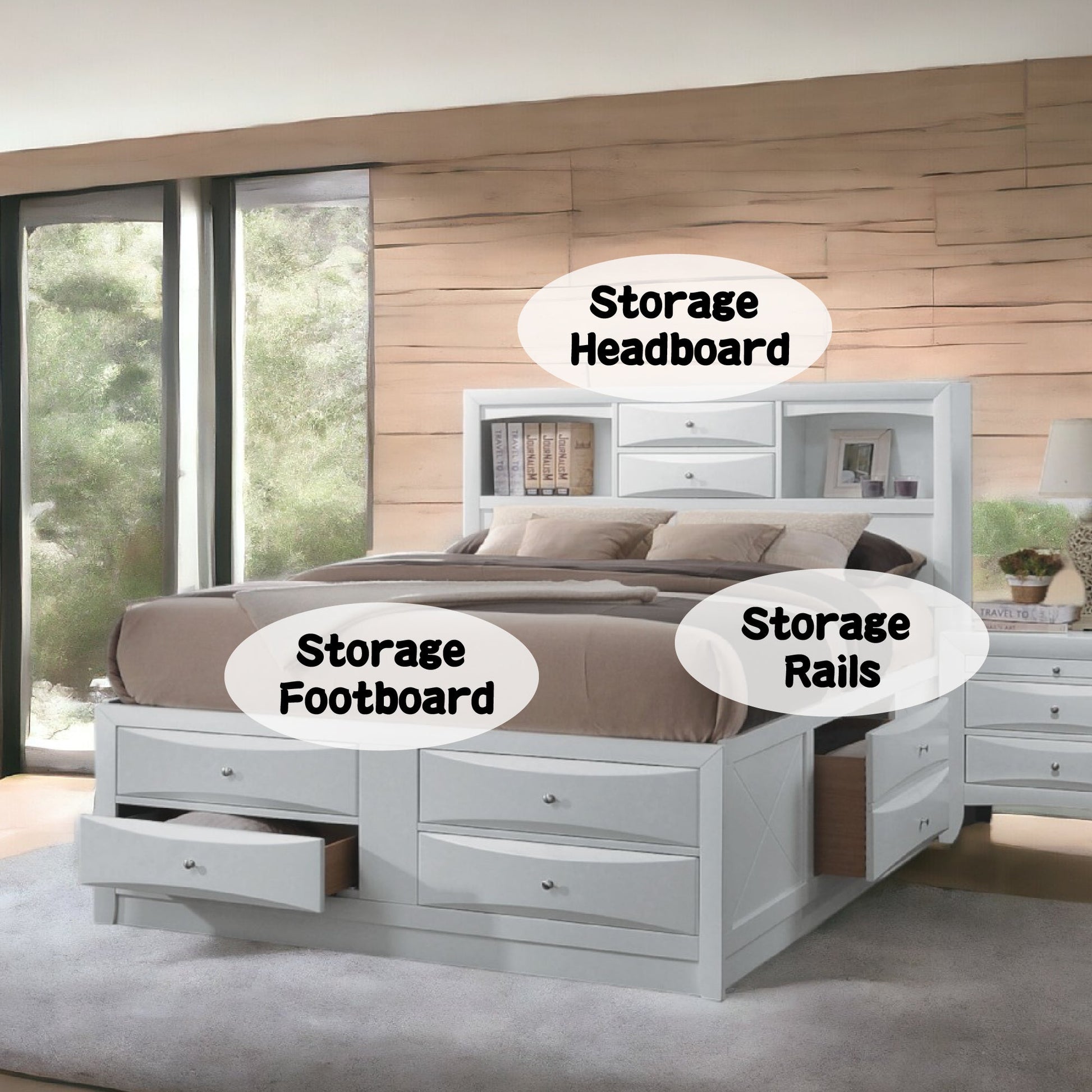 Ireland White Finish Queen Bed W/Storage - 1st Choice Furniture Direct