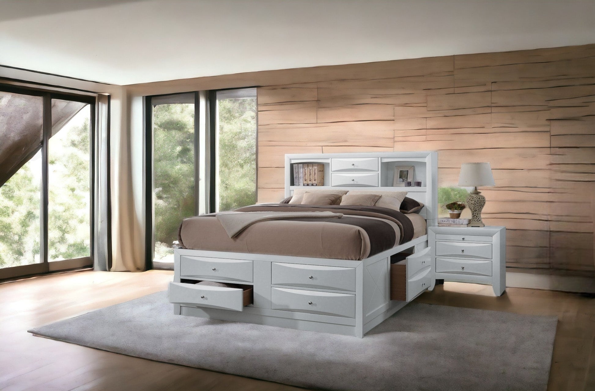 Ireland White Finish Queen Bed W/Storage - 1st Choice Furniture Direct