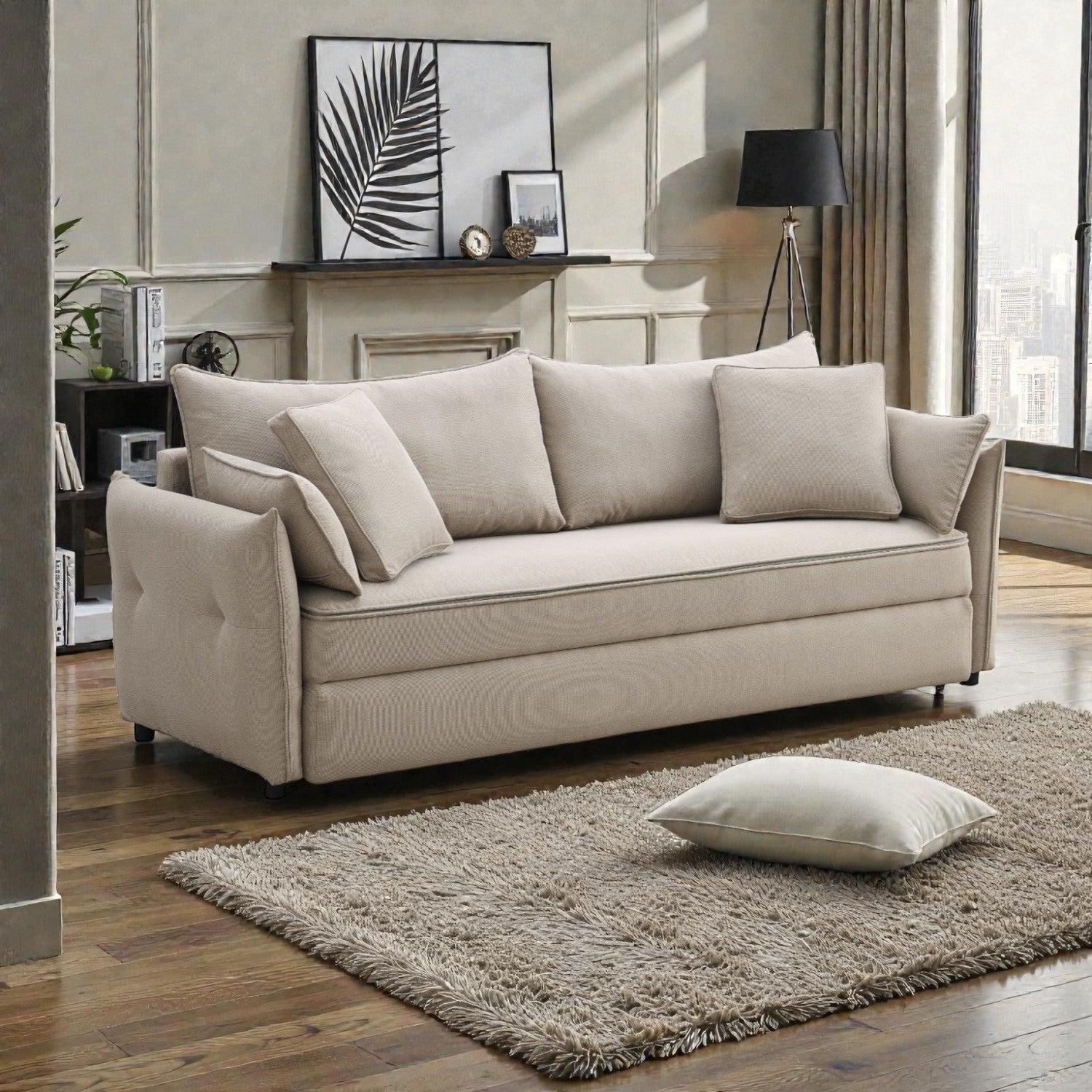 Irina Beige Fabric Sofa W/Sleeper - 1st Choice Furniture Direct