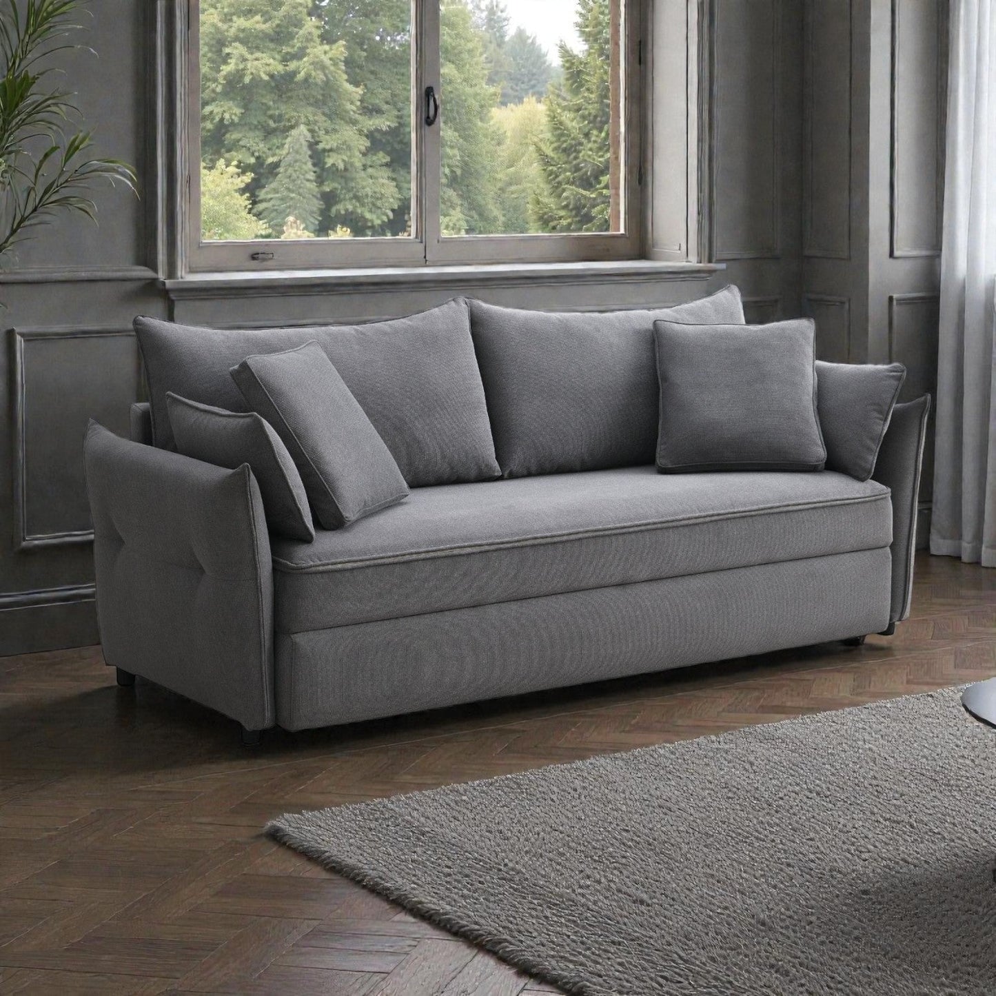 Irina Gray Fabric Sofa W/Sleeper (Toss Pillows Included) - 1st Choice Furniture Direct