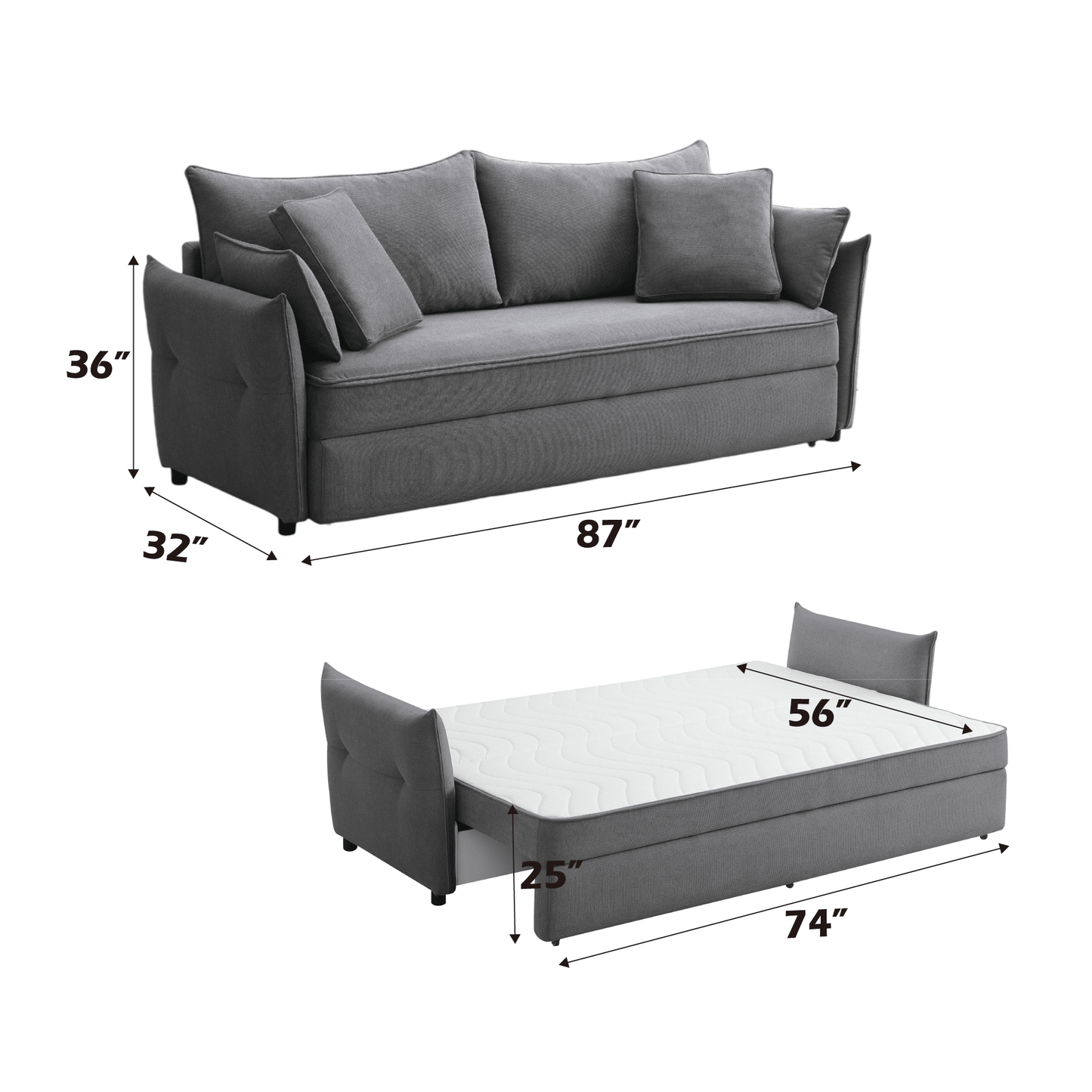 Irina Gray Fabric Sofa W/Sleeper (Toss Pillows Included) - 1st Choice Furniture Direct