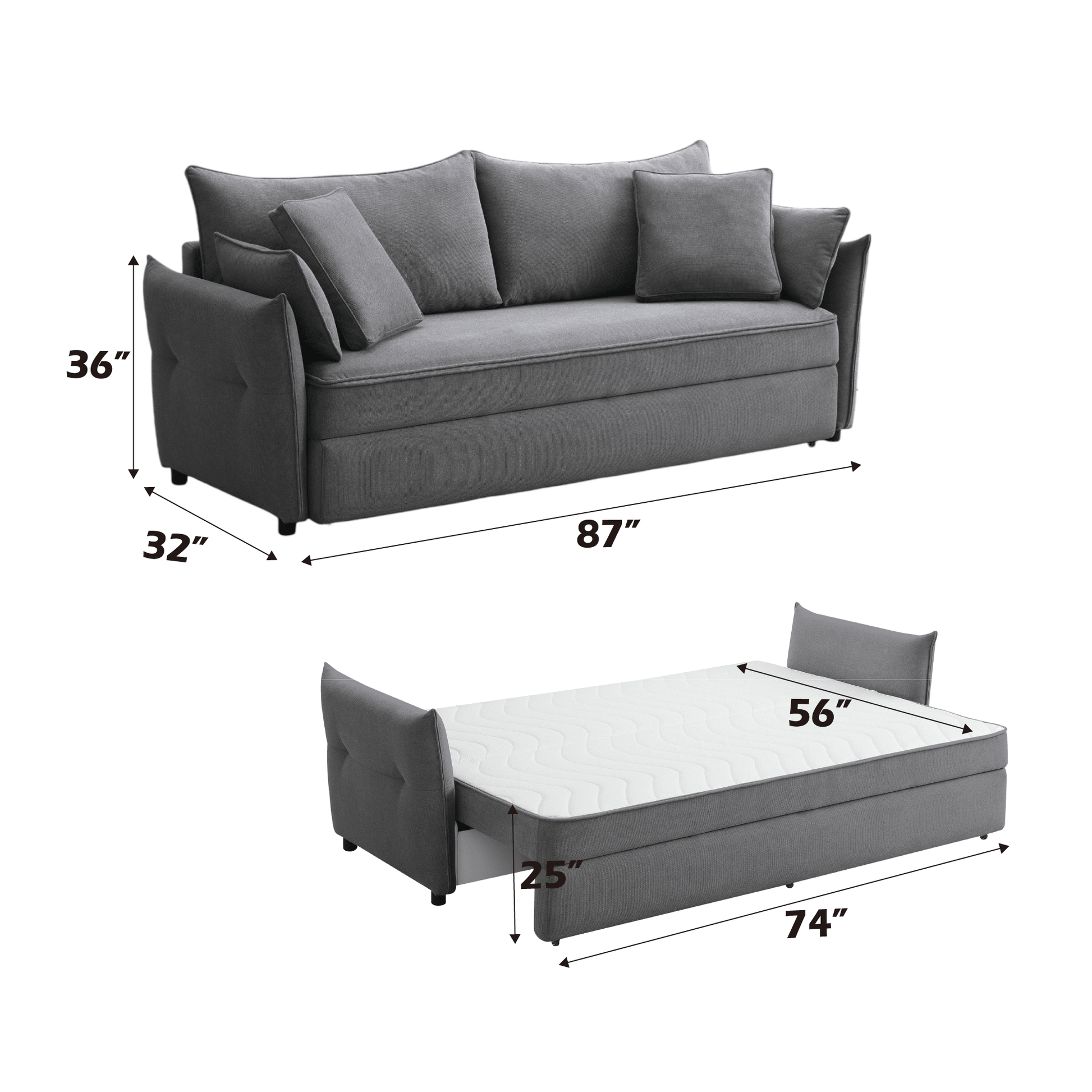 Irina Gray Fabric Sofa W/Sleeper (Toss Pillows Included) - 1st Choice Furniture Direct