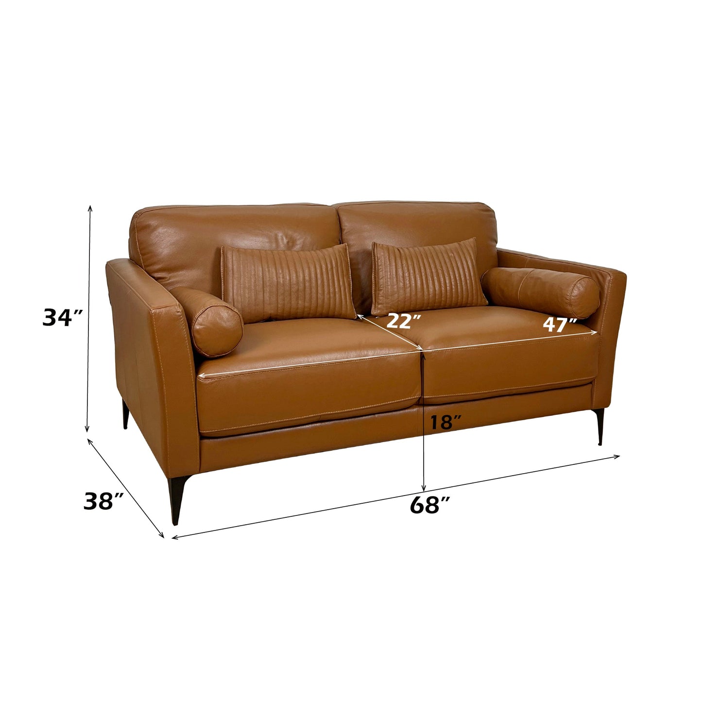 Italian Tan Leather Loveseat with Accent Pillows - 1st Choice Furniture Direct