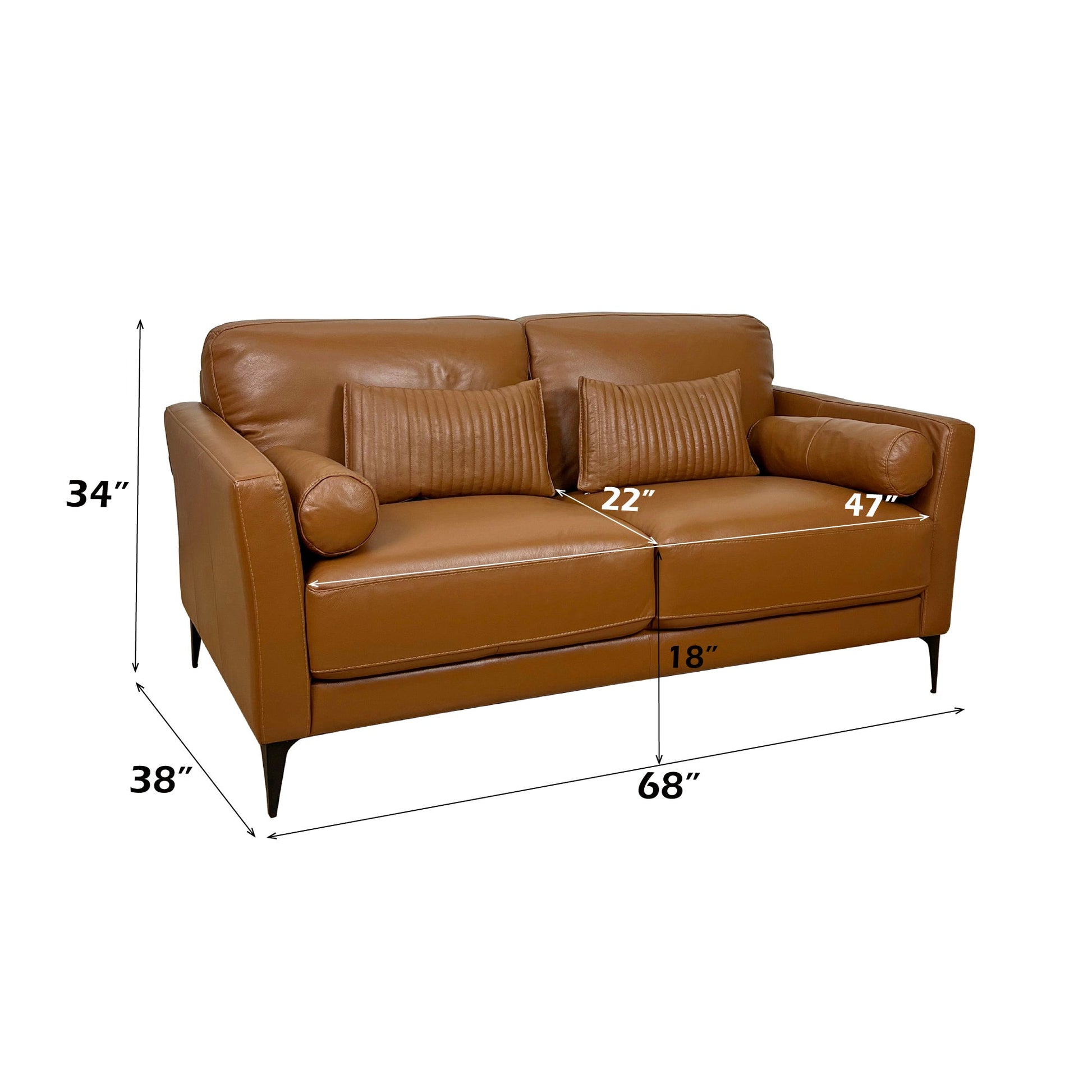Italian Tan Leather Loveseat with Accent Pillows - 1st Choice Furniture Direct