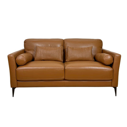 Italian Tan Leather Loveseat with Accent Pillows - 1st Choice Furniture Direct