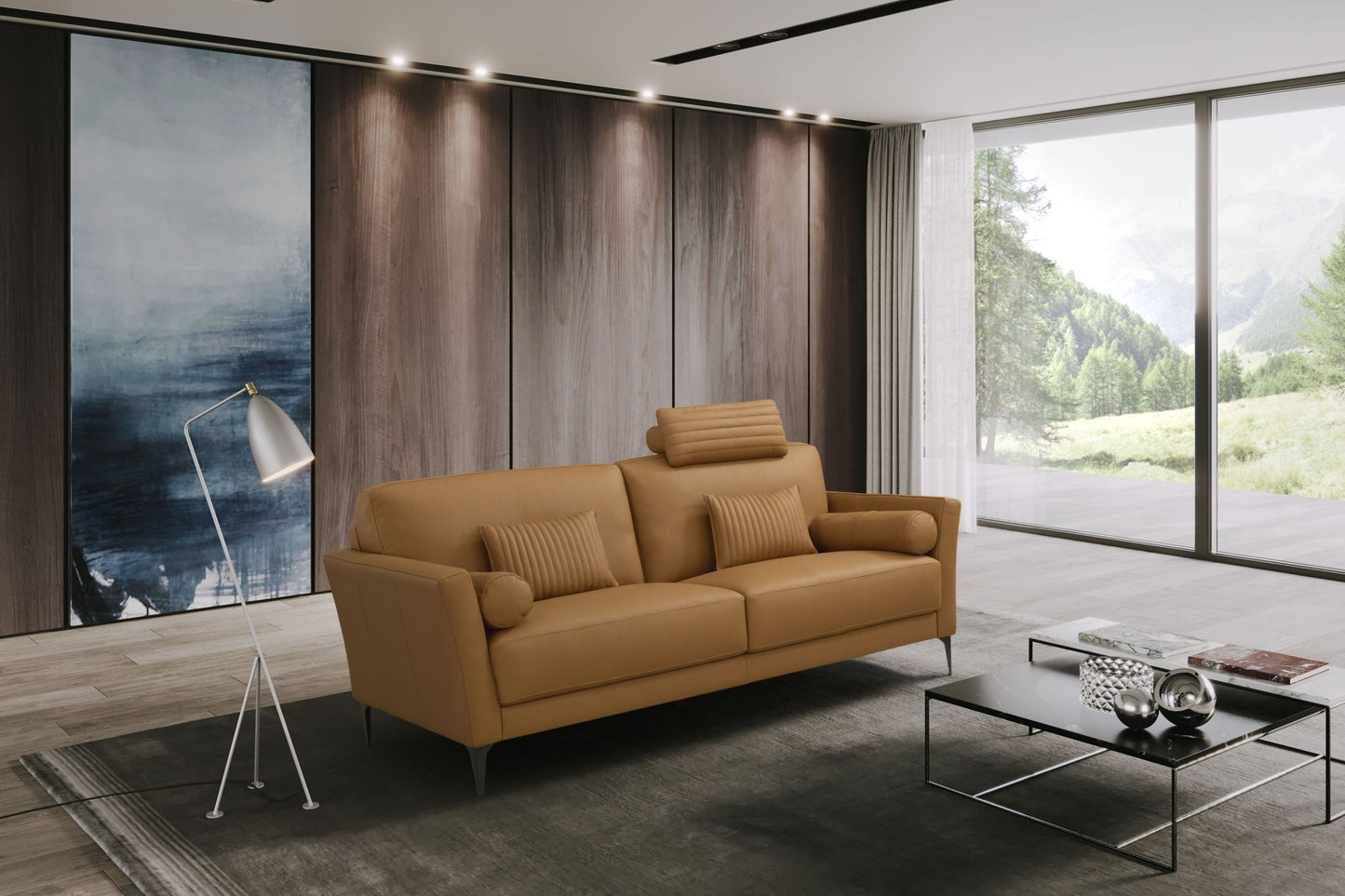 Italian Tan Leather Loveseat with Accent Pillows - 1st Choice Furniture Direct