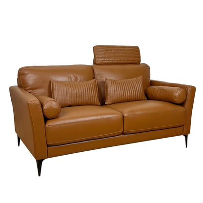 Italian Tan Leather Loveseat with Accent Pillows - 1st Choice Furniture Direct
