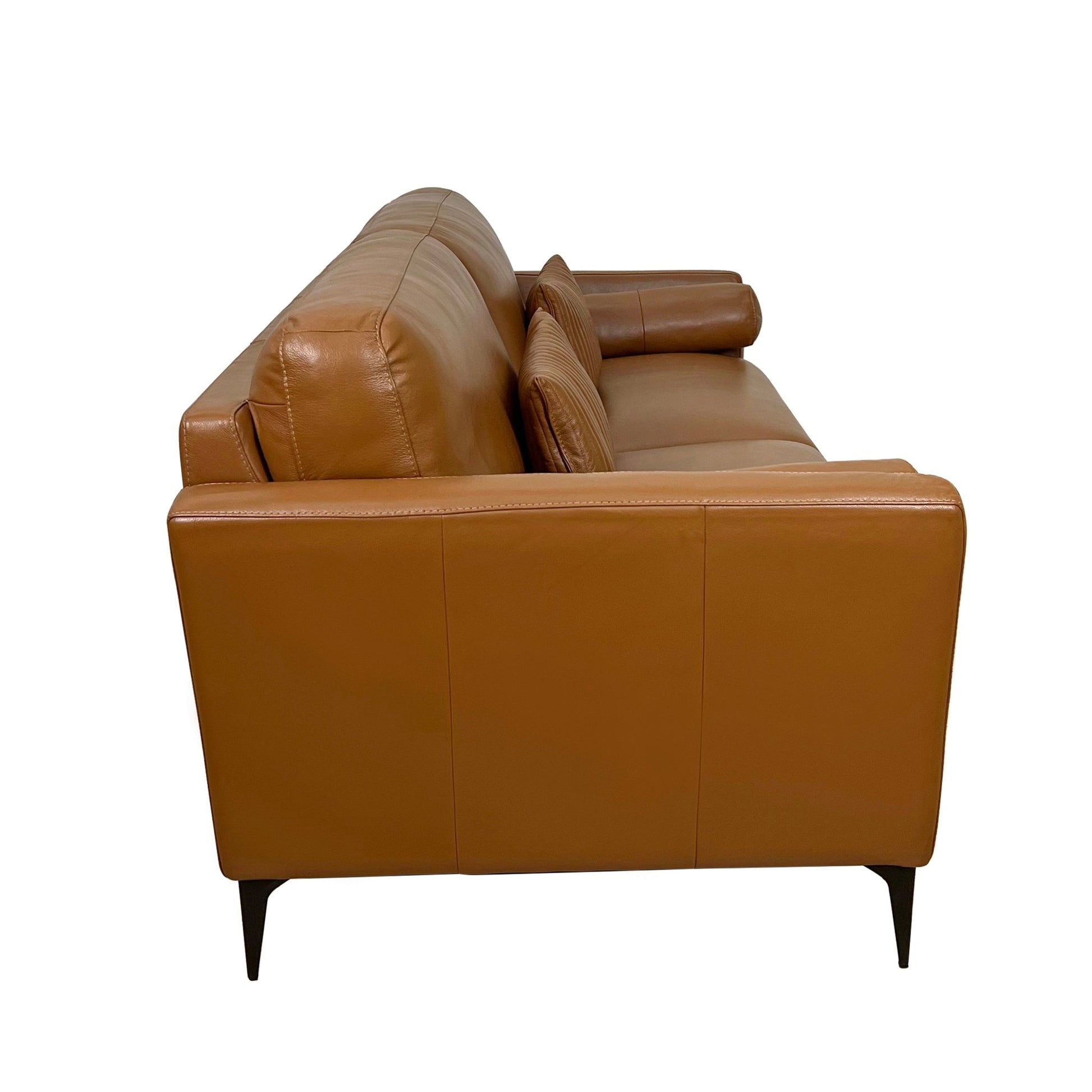 Italian Tan Leather Loveseat with Accent Pillows - 1st Choice Furniture Direct