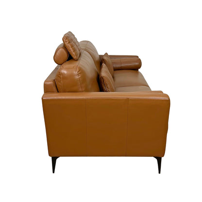 Italian Tan Leather Loveseat with Accent Pillows - 1st Choice Furniture Direct