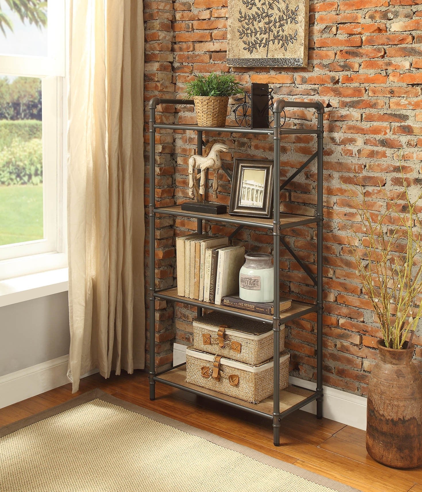 Itzel Antique Oak & Sandy Gray Finish Bookshelf - 1st Choice Furniture Direct