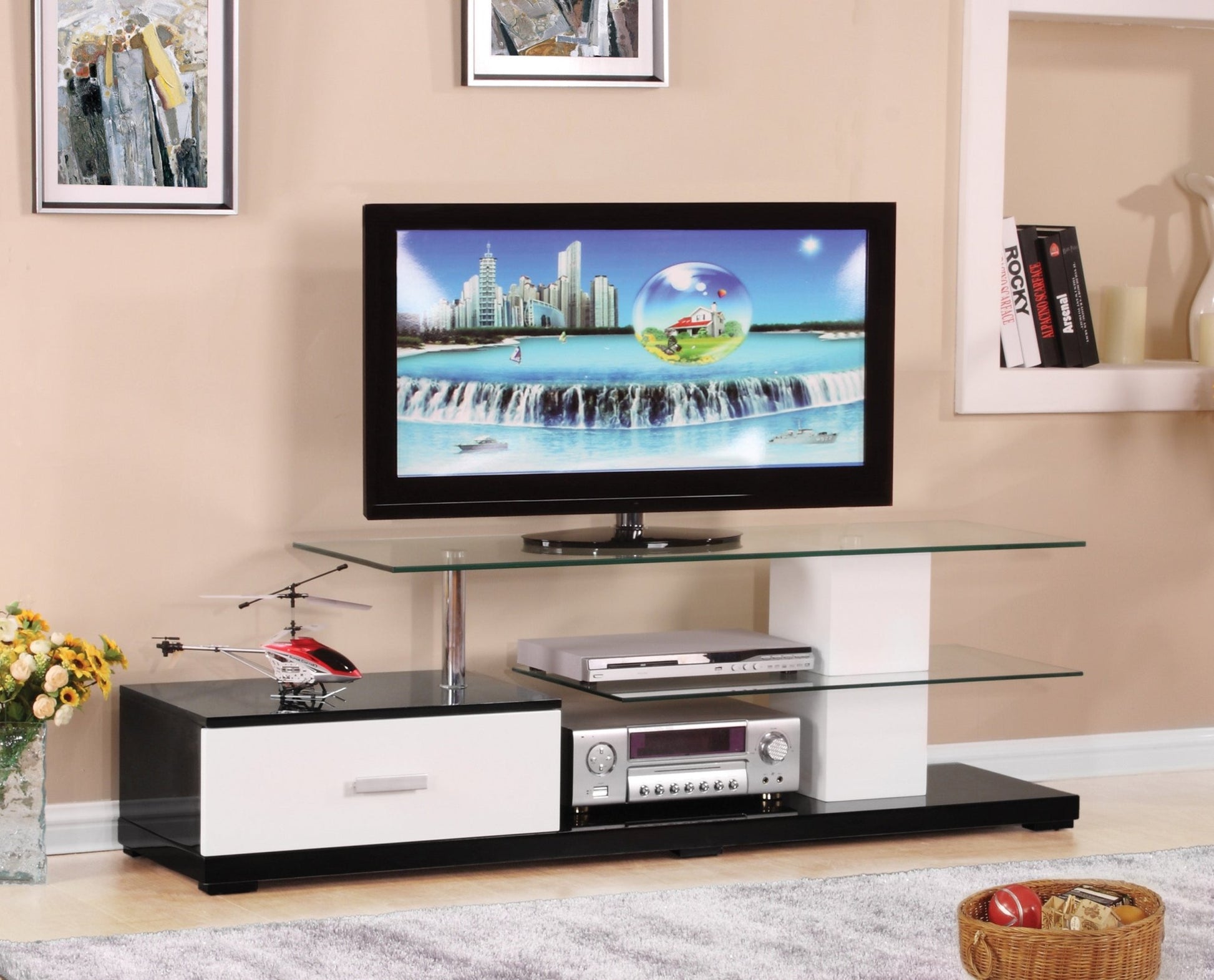 Ivana White & Black Finish TV Stand - 1st Choice Furniture Direct