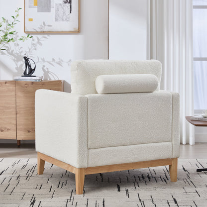 Ivory Boucle Accent Chair with Pillows – Modern Upholstered Leisure Arm Chair - 1st Choice Furniture Direct