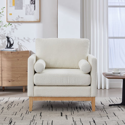 Ivory Boucle Accent Chair with Pillows – Modern Upholstered Leisure Arm Chair - 1st Choice Furniture Direct