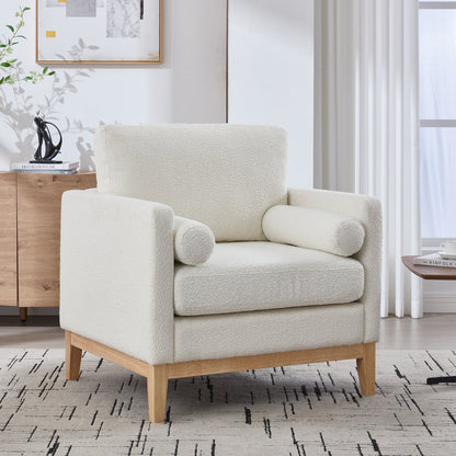 Ivory Boucle Accent Chair with Pillows – Modern Upholstered Leisure Arm Chair - 1st Choice Furniture Direct