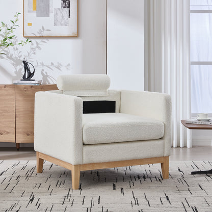 Ivory Boucle Accent Chair with Pillows – Modern Upholstered Leisure Arm Chair - 1st Choice Furniture Direct