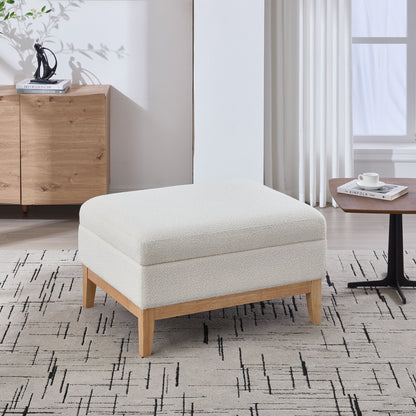 Ivory Boucle Storage Ottoman Bench – Modern Upholstered Footstool with Hidden Storage - 1st Choice Furniture Direct