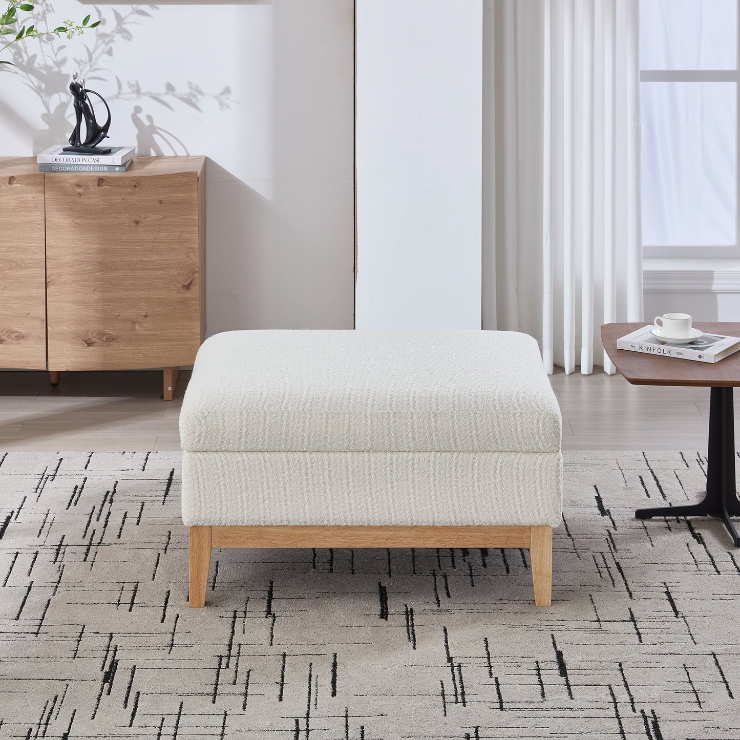 Ivory Boucle Storage Ottoman Bench – Modern Upholstered Footstool with Hidden Storage - 1st Choice Furniture Direct