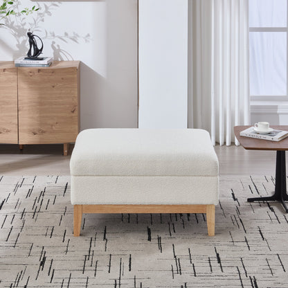 Ivory Boucle Storage Ottoman Bench – Modern Upholstered Footstool with Hidden Storage - 1st Choice Furniture Direct