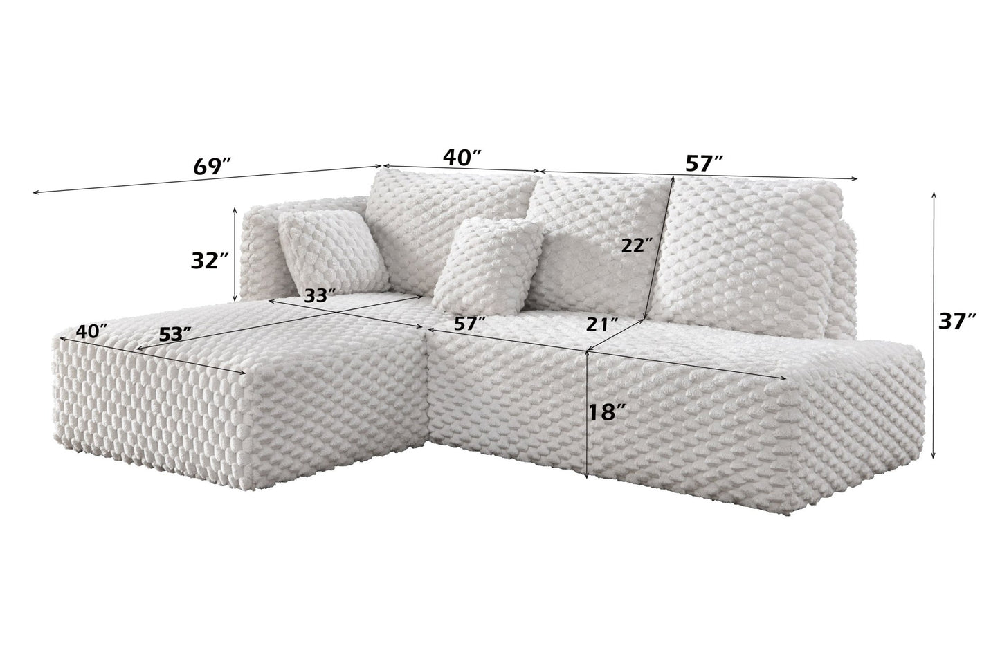 Ivory Corduroy Right-Facing Sectional Sofa with Chaise - 1st Choice Furniture Direct