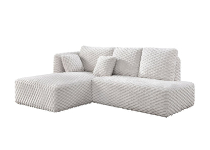 Ivory Corduroy Sectional Sofa with Chaise & Toss Pillows - 1st Choice Furniture Direct