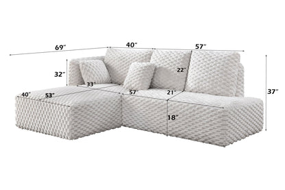 Ivory Corduroy Sectional Sofa with Chaise & Toss Pillows - 1st Choice Furniture Direct