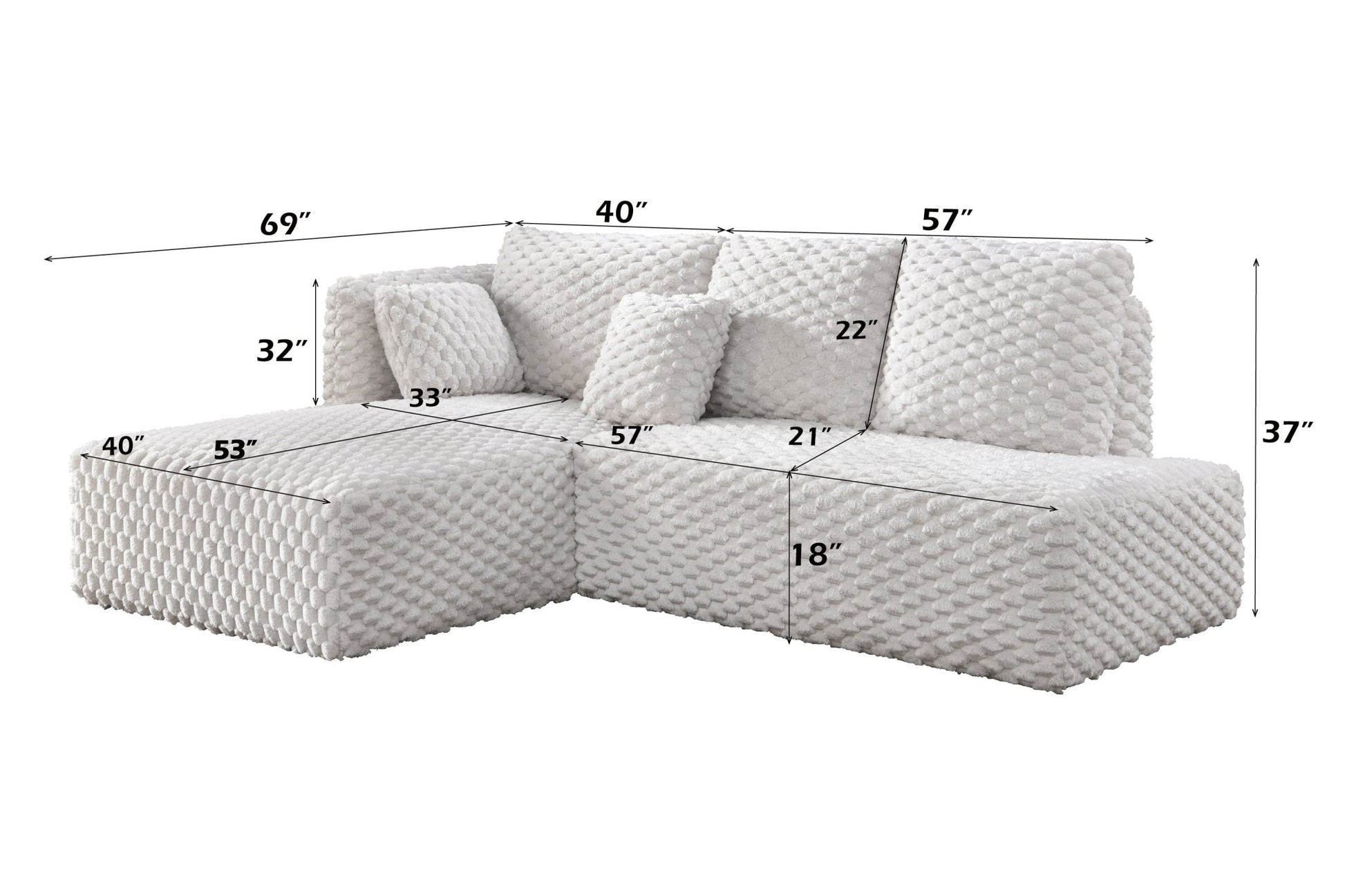 Ivory Corduroy Sectional Sofa with Left-Facing Chaise - 1st Choice Furniture Direct