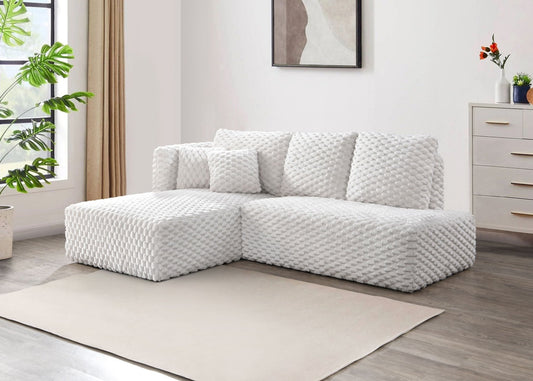 Ivory Corduroy Sectional Sofa with Left-Facing Chaise - 1st Choice Furniture Direct