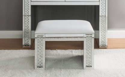 Ivory Faux Leather Mirrored Vanity Bench with Faux Crystal Inlay - 1st Choice Furniture Direct