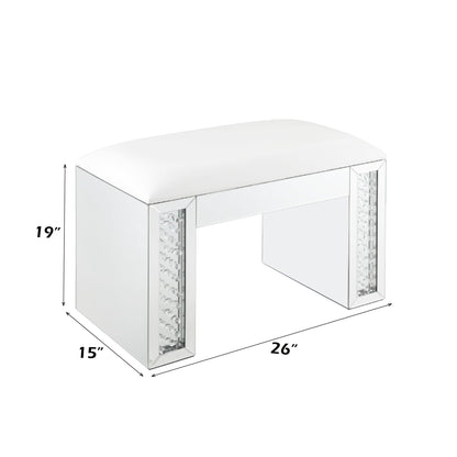 Ivory Faux Leather Vanity Stool with Mirrored Base - 1st Choice Furniture Direct