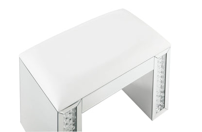 Ivory Faux Leather Vanity Stool with Mirrored Base - 1st Choice Furniture Direct