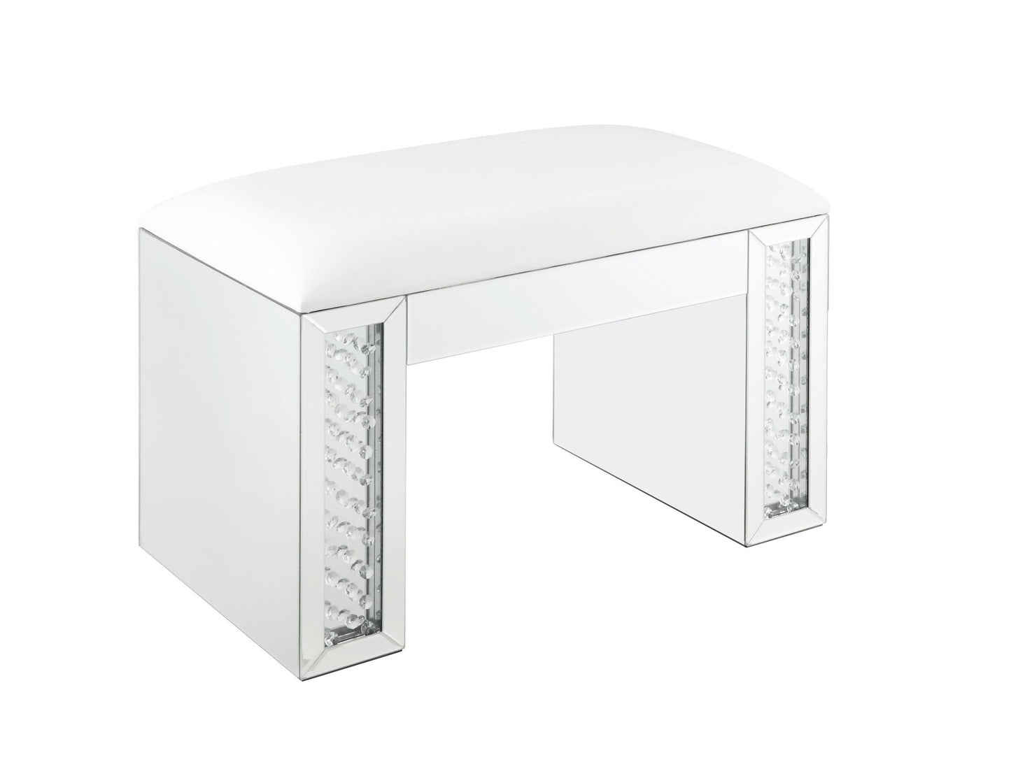 Ivory Faux Leather Vanity Stool with Mirrored Base - 1st Choice Furniture Direct