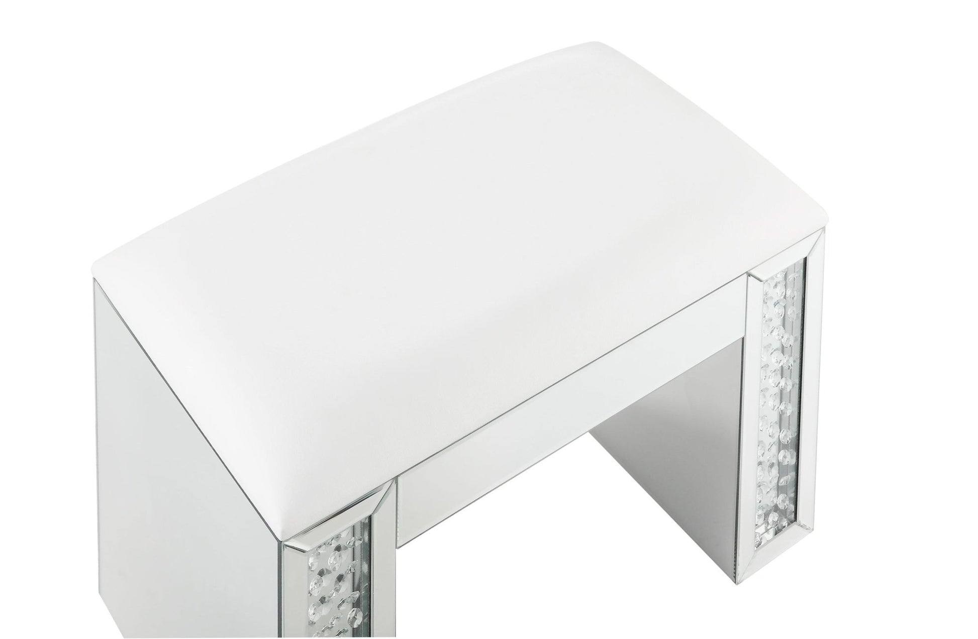 Ivory Faux Leather Vanity Stool with Mirrored Base - 1st Choice Furniture Direct