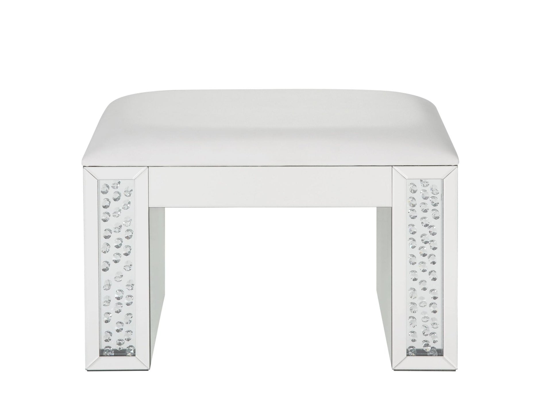 Ivory Faux Leather Vanity Stool with Mirrored Base - 1st Choice Furniture Direct