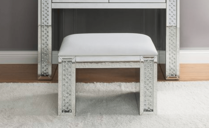 Ivory Faux Leather Vanity Stool with Mirrored Base - 1st Choice Furniture Direct