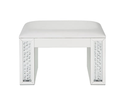 Ivory Faux Leather Vanity Stool with Mirrored Base - 1st Choice Furniture Direct