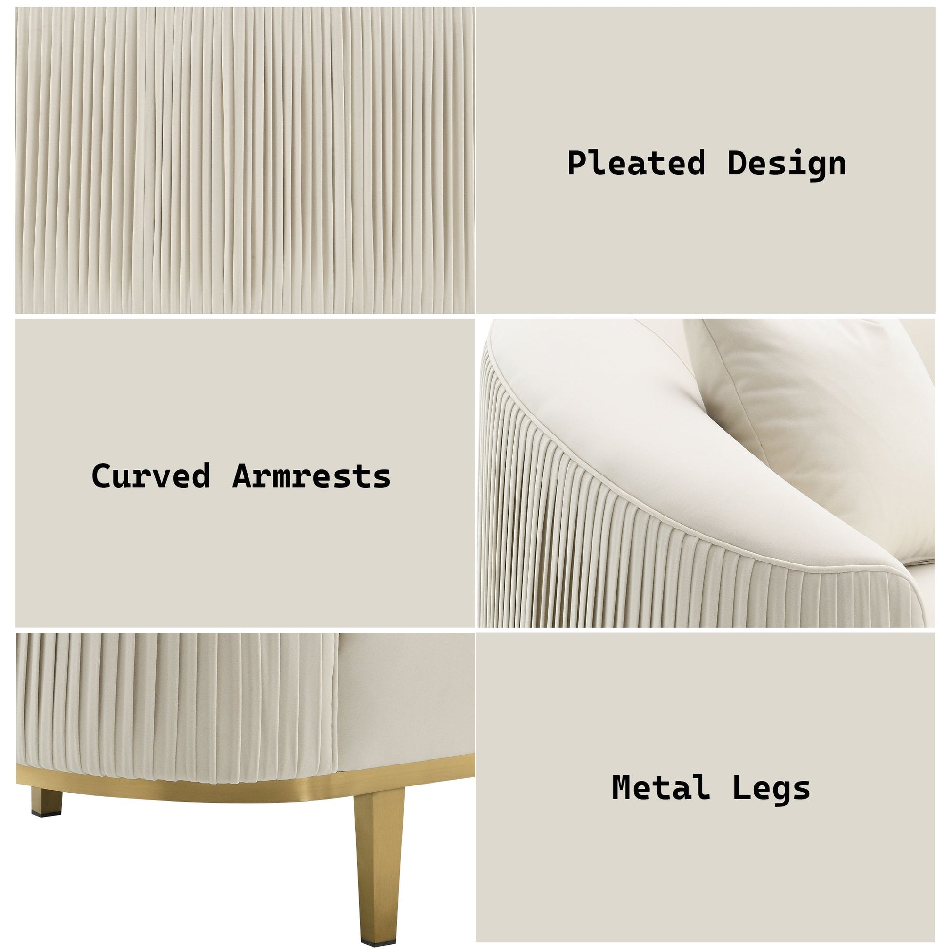 Ivory Velvet Loveseat with Gold Metal Legs & Accent Pillows - 1st Choice Furniture Direct