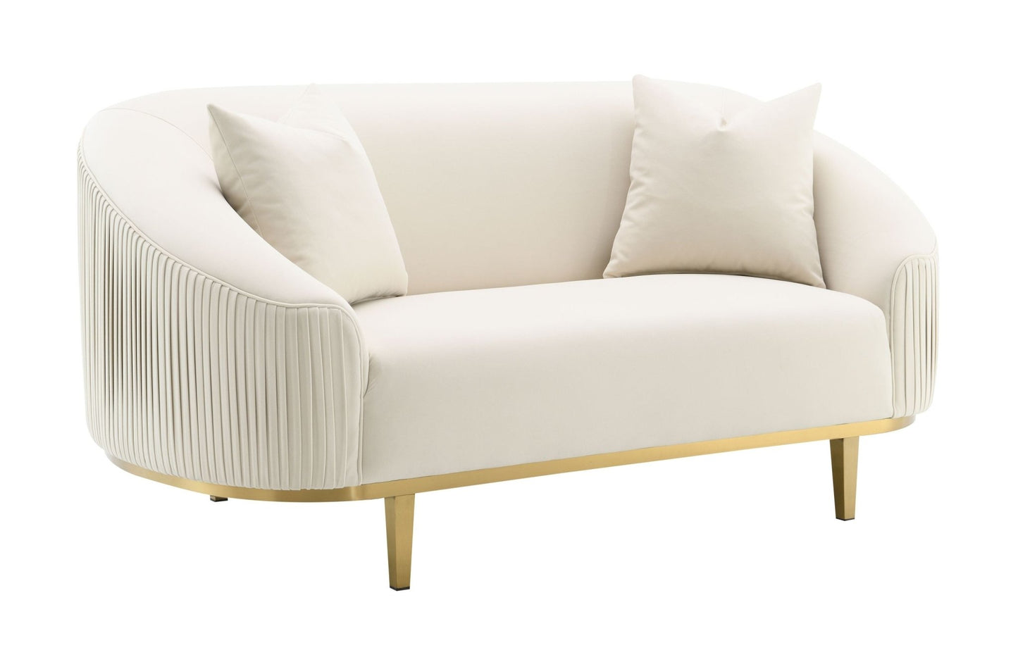 Ivory Velvet Loveseat with Gold Metal Legs & Accent Pillows - 1st Choice Furniture Direct