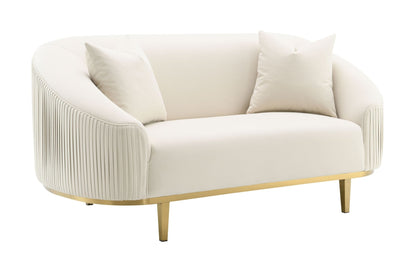 Ivory Velvet Loveseat with Gold Metal Legs & Accent Pillows - 1st Choice Furniture Direct
