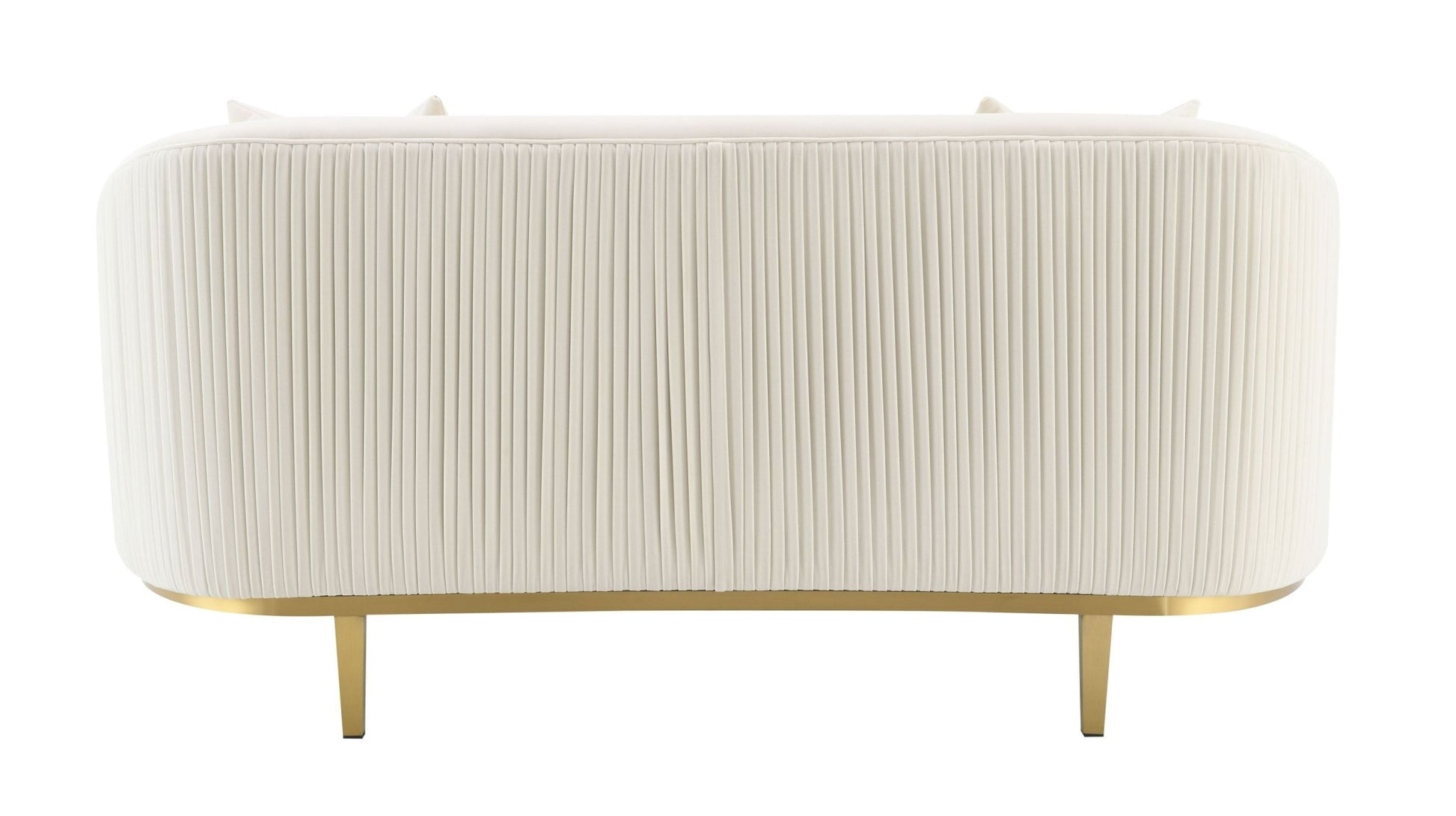 Ivory Velvet Loveseat with Gold Metal Legs & Accent Pillows - 1st Choice Furniture Direct
