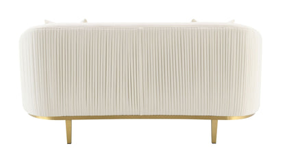 Ivory Velvet Loveseat with Gold Metal Legs & Accent Pillows - 1st Choice Furniture Direct