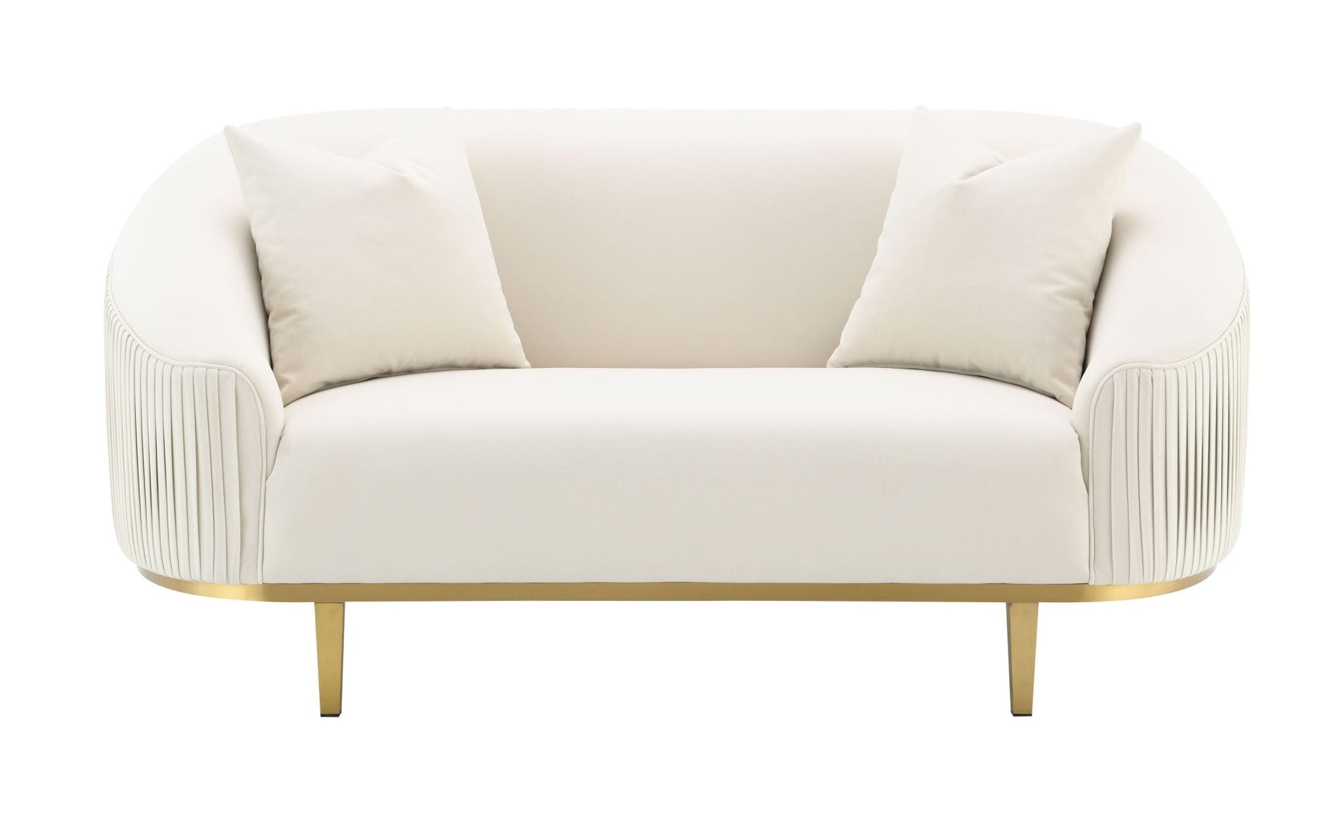 Ivory Velvet Loveseat with Gold Metal Legs & Accent Pillows - 1st Choice Furniture Direct