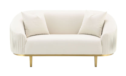 Ivory Velvet Loveseat with Gold Metal Legs & Accent Pillows - 1st Choice Furniture Direct