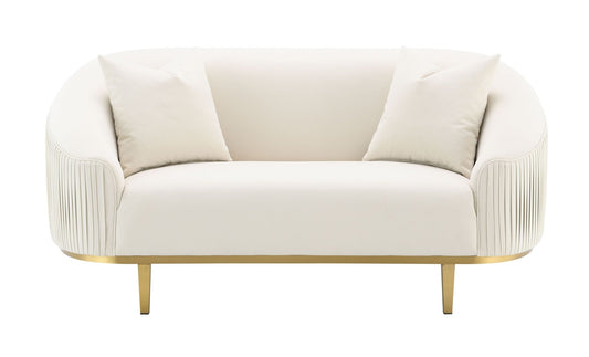 Ivory Velvet Loveseat with Gold Metal Legs & Accent Pillows - 1st Choice Furniture Direct