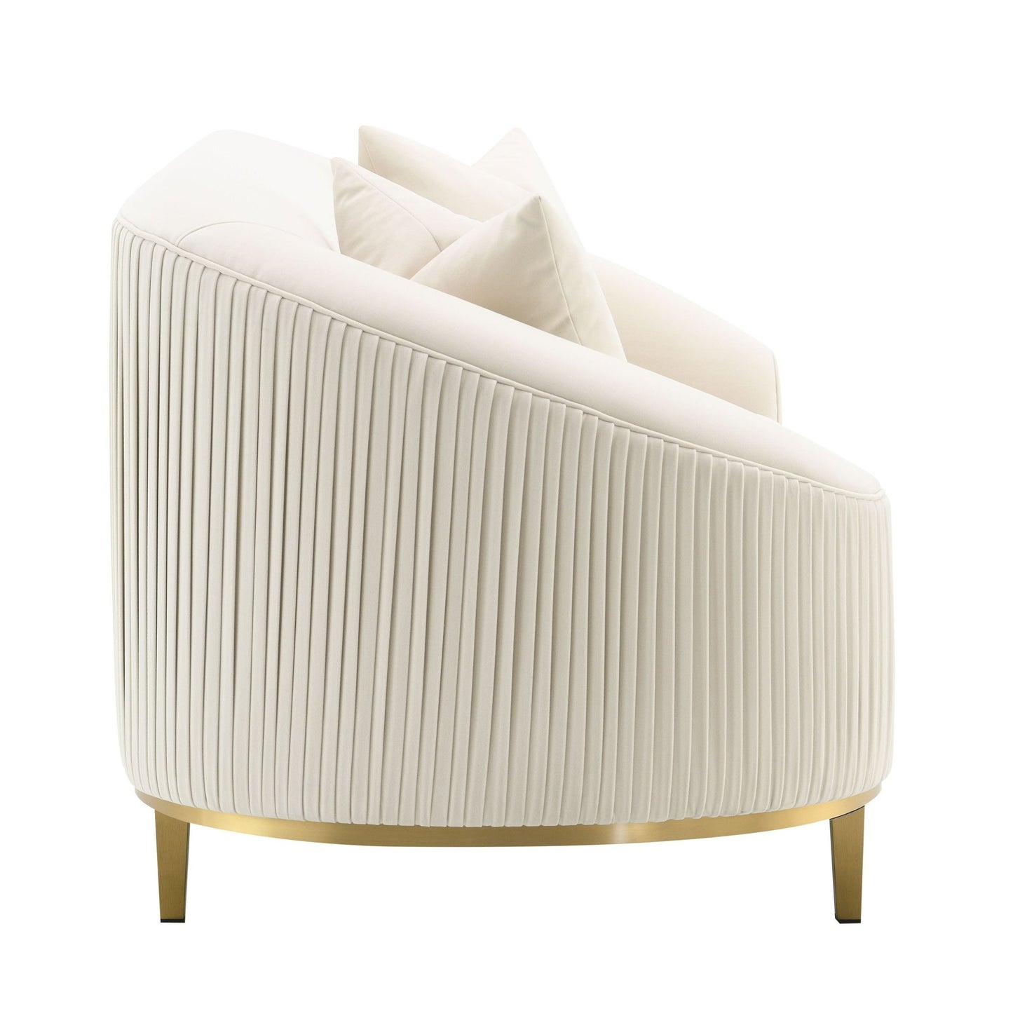 Ivory Velvet Loveseat with Gold Metal Legs & Accent Pillows - 1st Choice Furniture Direct
