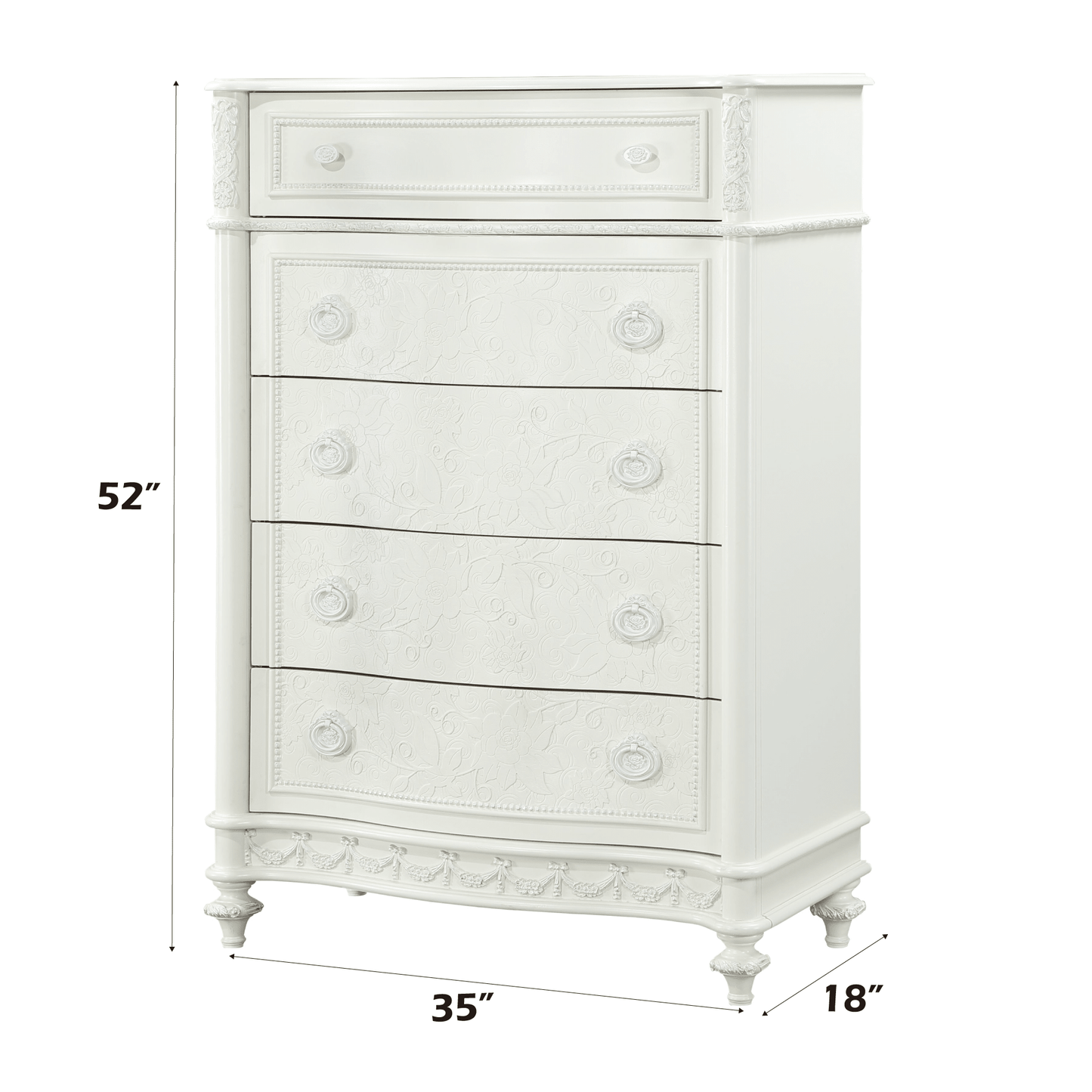 Ivory Wood Chest with 5 Drawers & Open Shelf | Rustic Storage Cabinet - 1st Choice Furniture Direct