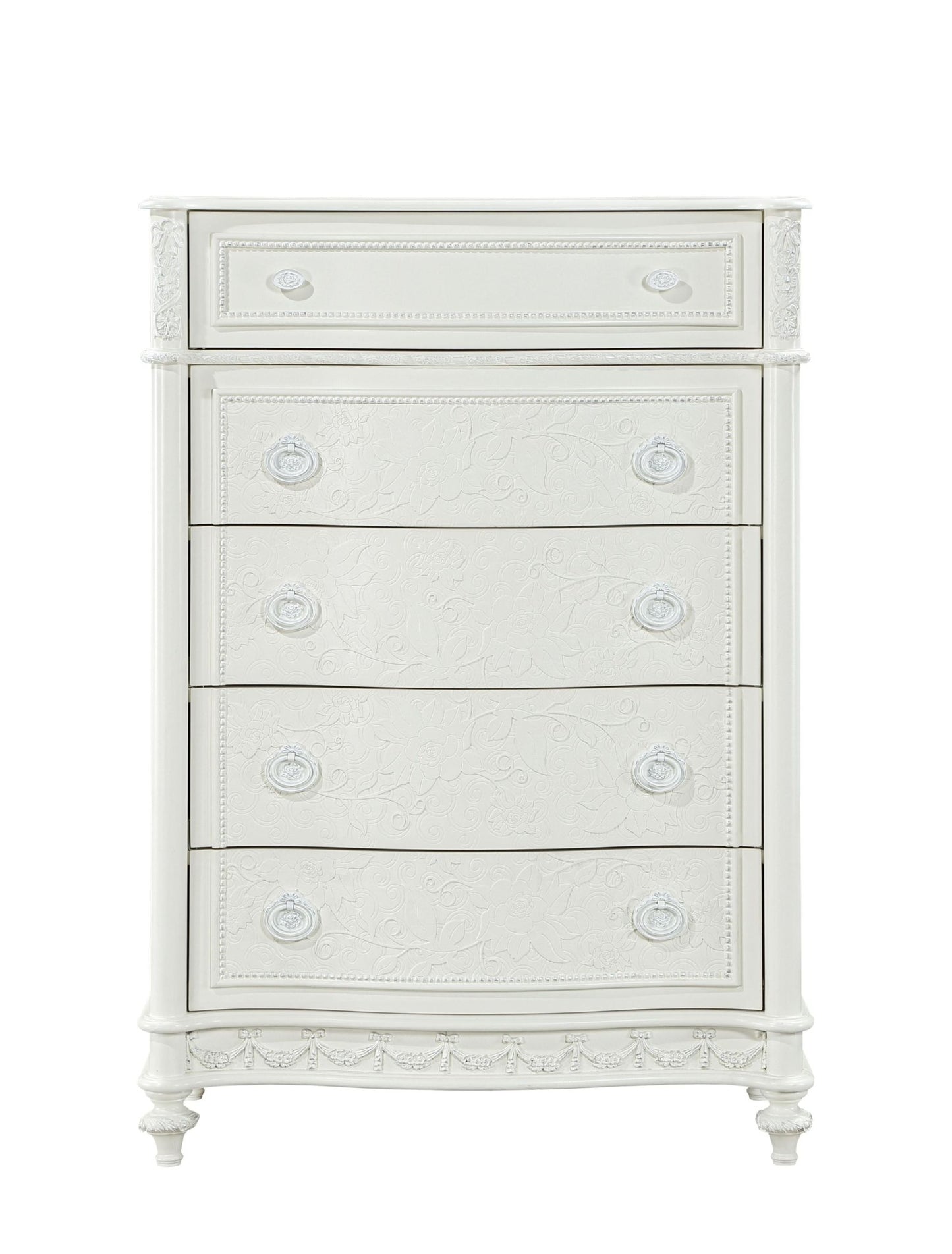 Ivory Wood Chest with 5 Drawers & Open Shelf | Rustic Storage Cabinet - 1st Choice Furniture Direct